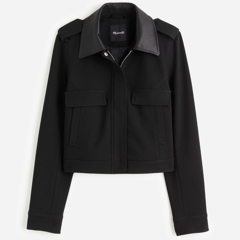 NWT, Madewell Black Utility Jacket, Cropped with Shoulder Epaulets, Size 2